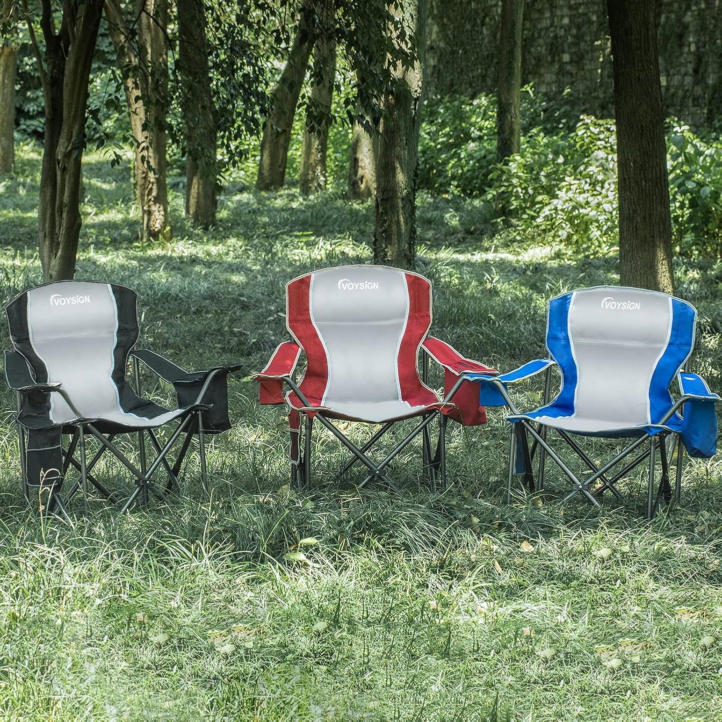 Padded Camping Chairs for Adults, Oversized Folding Outdoor Chairs, Weight Capacity 475lbs, with Cooler Bag, Cup Holder, Storage Pocket Carry Bag (Blue - 2 Pack)