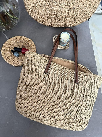 YXILEE Straw Bags For Women | M Size Travel Straw Totes Bag Woven Summer - Image 7