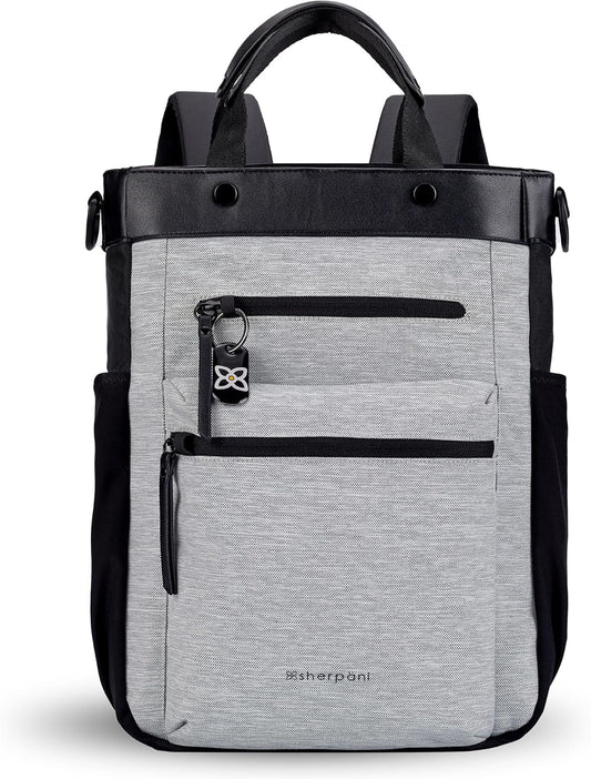 Sherpani Soleil, Anti Theft Convertible Backpack, 3 in 1 Tote Bag, Crossbody Bag, Cross Body Purse, 18L Travel Backpack, Travel Gifts for Women, RFID Protection, Fits 13” Laptop (Sterling Lite)