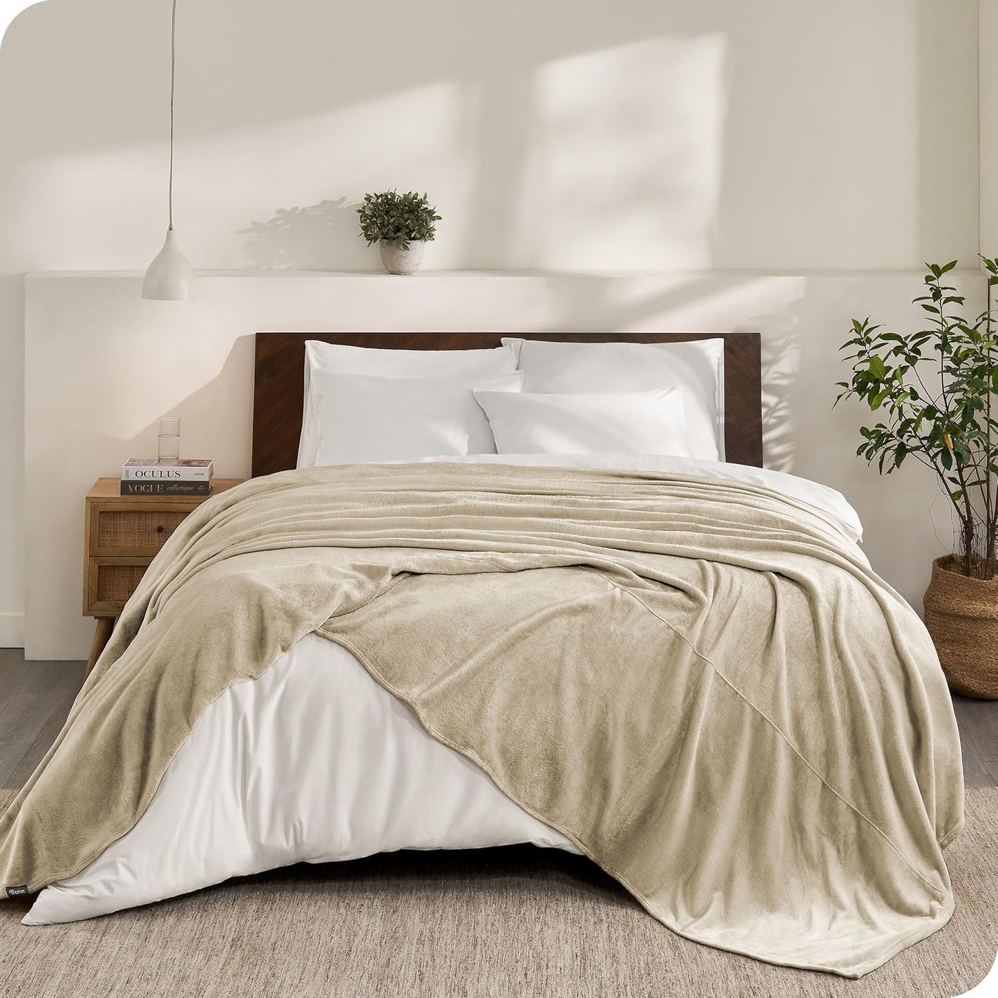 Bare Home Fleece Blanket - Giant Size - Ultra-Soft Lightweight for Bed, Sofa, and Couch - Luxury Microplush - Cozy Warm Blanket (Giant, Oyster)