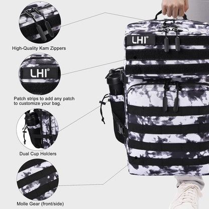 LHI Military Tactical Backpack for Men and Women 45L Army 3 Days Assault Pack Bag Large Rucksack with Shoe Compartment - Blue