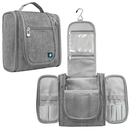 PAVILIA Toiletry Bag Travel Bag for Women Men, Hanging Cosmetic Organizer, Water Resistant Makeup Bag for Accessories Toiletries, Large Travel Essentials Kit (Grey)
