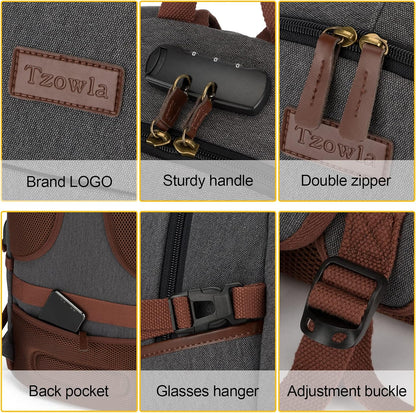 Canvas Laptop Backpack-Anti Theft Bag for Men Women,Rucksack Fits 15.6Inch Laptop, Work Travel with USB Charging Port and Lock