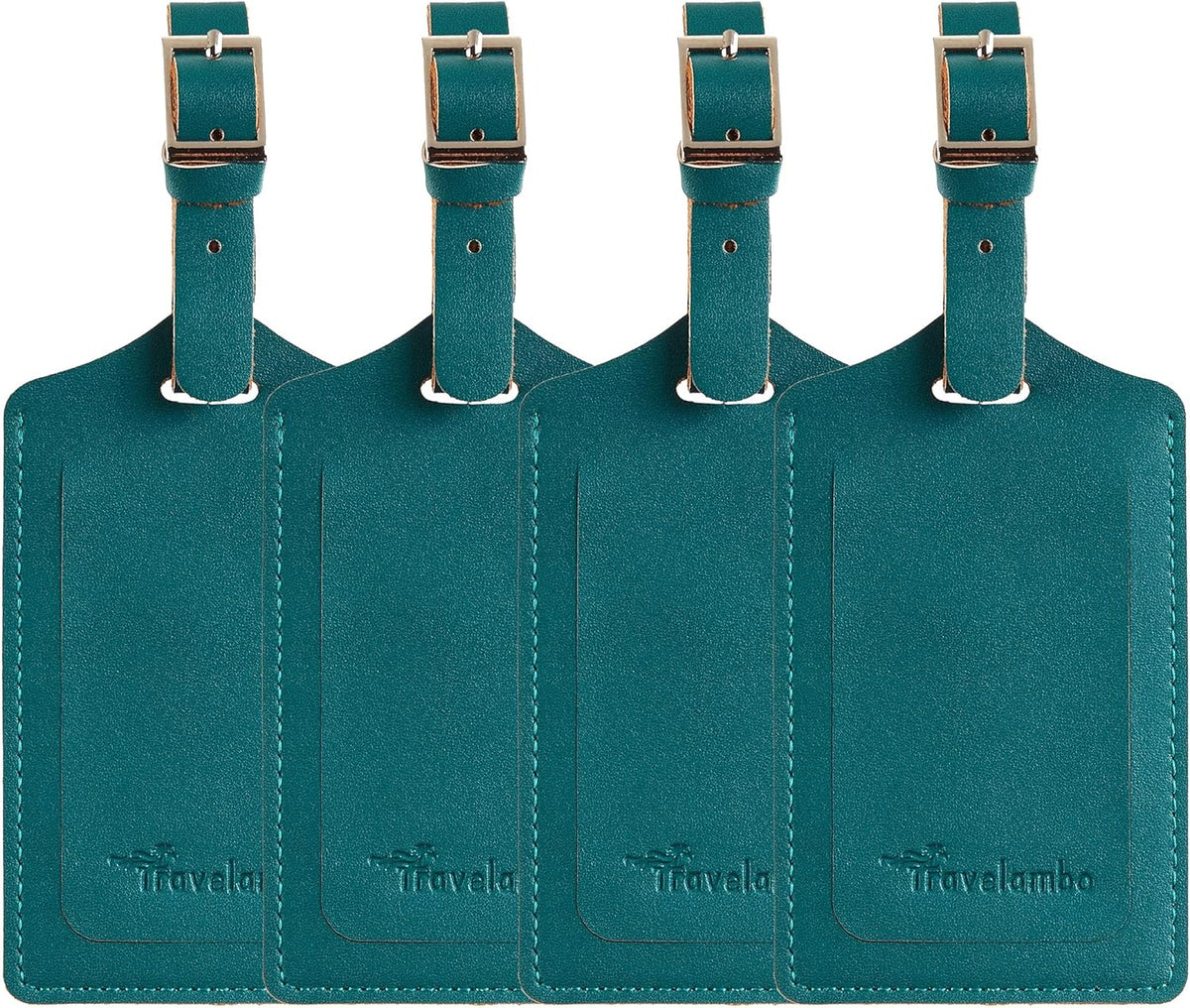 Travelambo Luggage Tags for Suitcases PU Leather Travel Tags Bag Tags Privacy Protection Travel Essentials