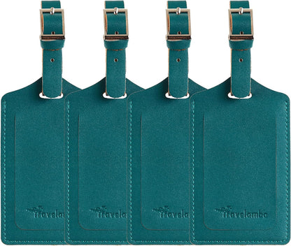 Travelambo Luggage Tags for Suitcases PU Leather Travel Tags Bag Tags Privacy Protection Travel Essentials