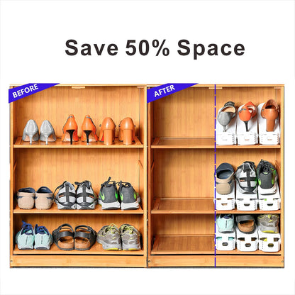 Shoe Slots Organizer, 20PCS Adjustable Double Layer Stack Shoe Rack, 50% Space-Saving Storage Rack Holder, White