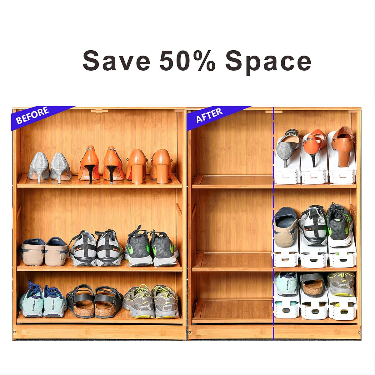 Shoe Slots Organizer, 12PCS Adjustable Double Layer Stack Shoe Rack, 50% Space-Saving Storage Rack Holder, Black