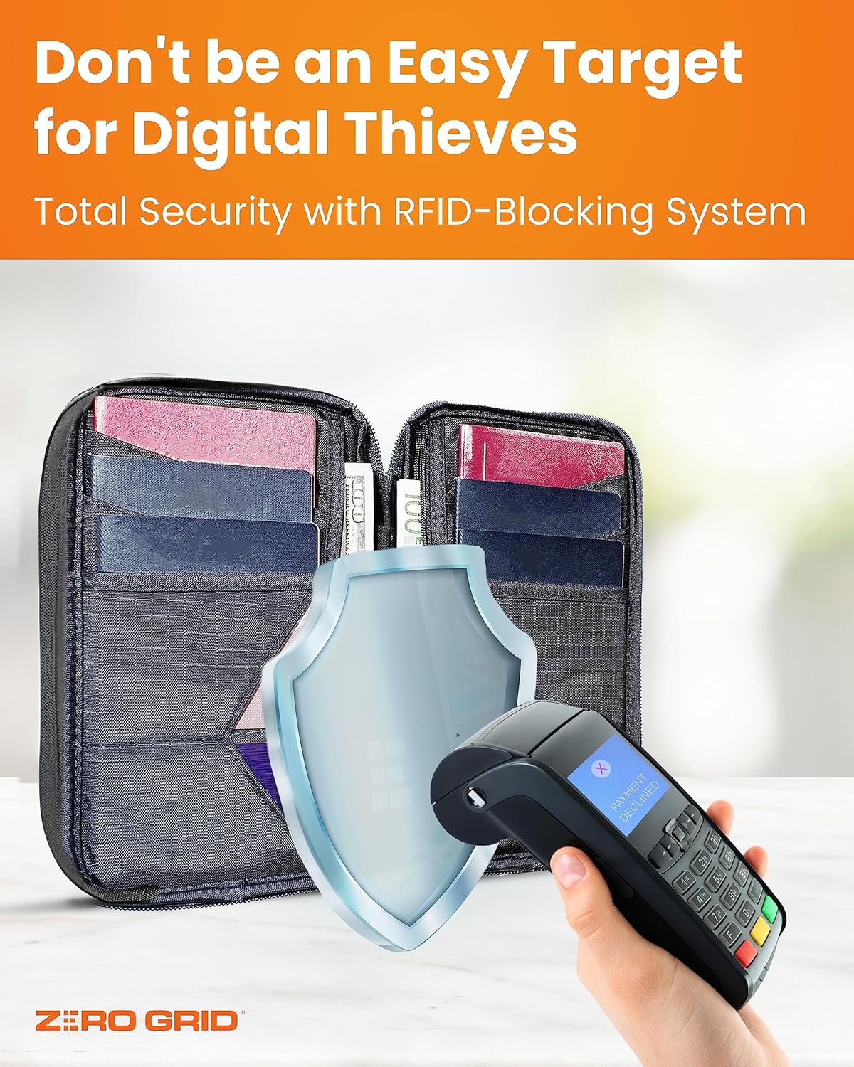 Passport Holder Family up to 6 Passports, Large Passport Wallet and Premium Travel Document Holder Organizer with RFID Anti-Theft Blocking - 7 Bonus RFID Blocking Sleeves - Shadow