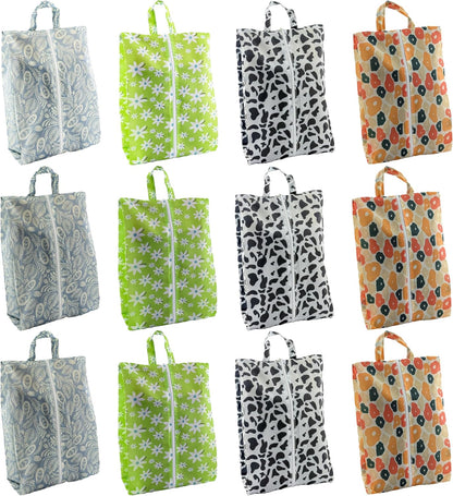 Travel Shoe Bags, Set of 12, Large Oxford Fabric Storage Bags with Zipper and Handle, Water-Resistant Pouches (Colorful patterns)