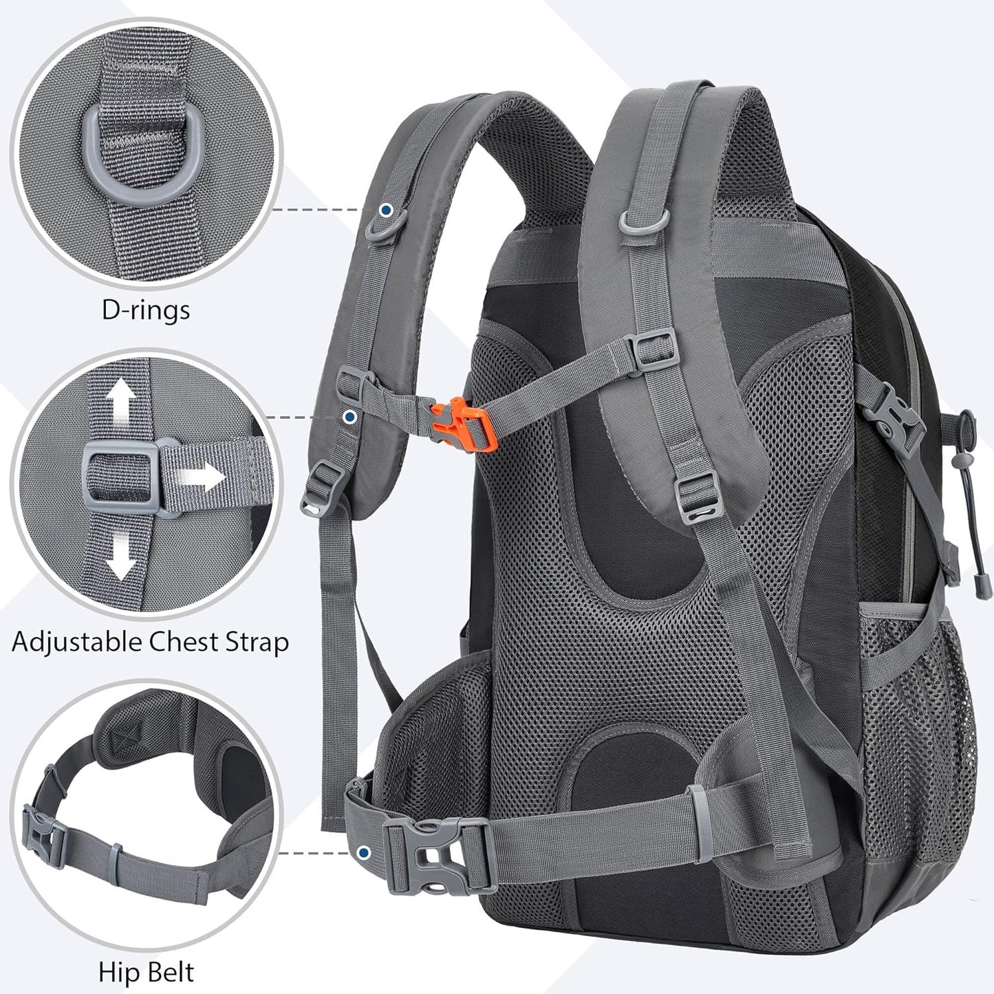 Hiking Backpack 30L Lightweight Travel Daypack Small Day Pack for Men Women Outdoor Camping Backpacking, Black