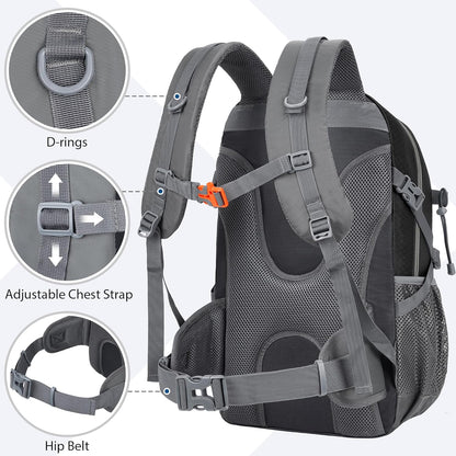 Hiking Backpack 30L Lightweight Travel Daypack Small Day Pack for Men Women Outdoor Camping Backpacking, Black