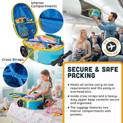Hardshell Kids Ride-On Luggage with Scooter Suitcase – Carry-On Compliant with LED Light-Up Wheels – Fun and Functional Travel Companion for Children Ages 5–12