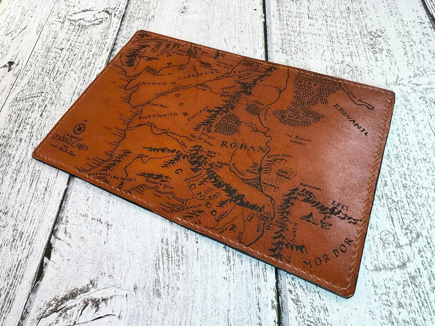Handmade Leather Passport Wallet with Ancient Map Design, 4 Pockets, Genuine Brown Leather - 1LE