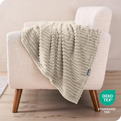 Bare Home Textured Fleece Blanket - Twin/Twin Extra Long - Ultra-Soft Lightweight for Bed, Sofa, and Couch - Luxury Microplush - Cozy Warm Blanket (Twin/Twin XL, Ribbed Oyster)