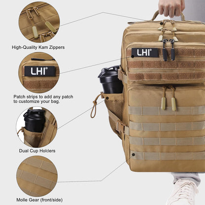 LHI Military Tactical Backpack for Men and Women 45L Army 3 Days Assault Pack Bag Large Rucksack with Shoe Compartment