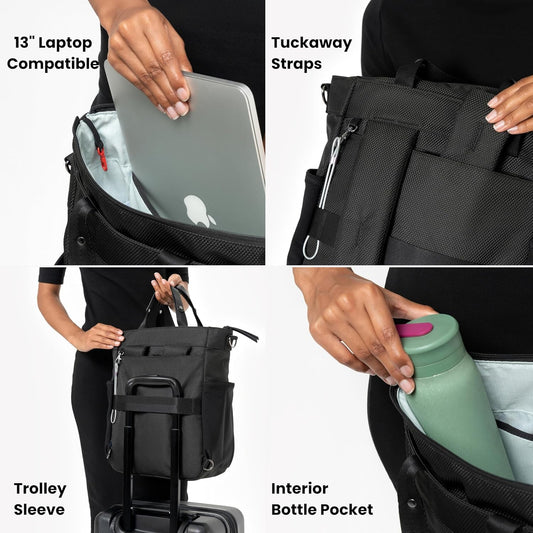 Sherpani Soleil, Anti Theft Convertible Backpack, 3 in 1 Tote Bag, Cross Body Purse, 18L Travel Backpack, Travel Gifts for Women, RFID Protection, Metal Hardware Fits 13” Laptop (Carbon)