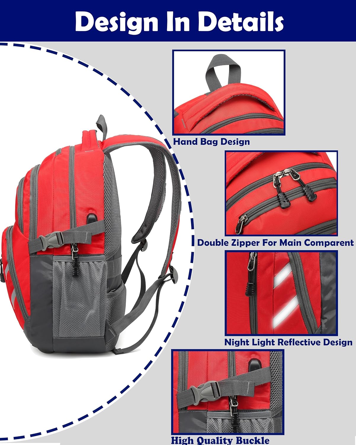 ProEtrade Backpack Bookbag for College Laptop Travel, Fit Laptop Up to 15.6 inch with USB Charging Port Multi Compartment Anti theft, Gift for Women Men (Red)