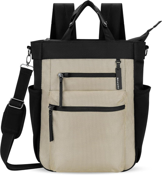 Sherpani Soleil, Anti Theft Convertible Backpack, 3 in 1 Tote Bag, Cross Body Purse, 18L Travel Backpack, Travel Gifts for Women, RFID Protection, Metal Hardware Fits 13” Laptop (Straw)