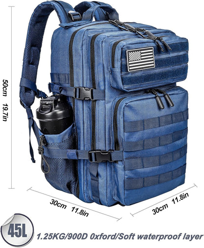 LHI Military Tactical Backpack for Men and Women 45L Army 3 Days Assault Pack Bag Large Rucksack with Molle System - Blue