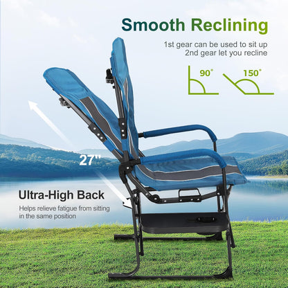 ALPHA CAMP Oversized Folding Camping Chairs High Backrest Reclining Director Heavy Duty Lawn Chairs for Adults Support 300 LBS Fishing Chairs with Large Side Table Cup Holders for Outdoor Fishing