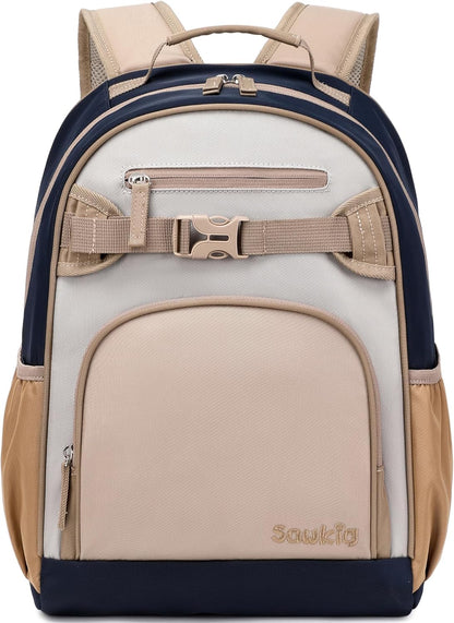 Lightweight Kids Backpack for School Kindergarten Elementary Backpacks for Boys Ages 6-8-10 (Brown Gray)