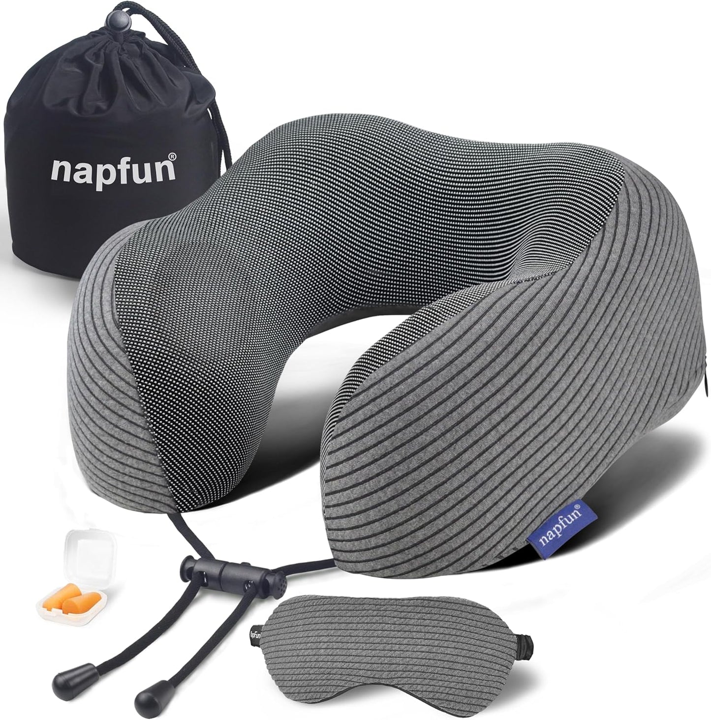 napfun Travel Pillow, 100% Pure Memory Foam Neck Pillows for Travel Airplane Headrest Flight Plane Accessories, Deep Grey, Medium (120-200LB)