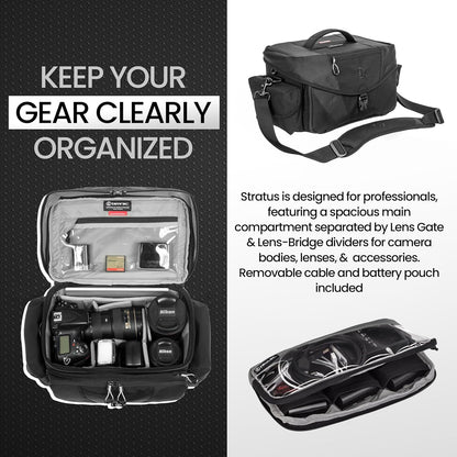 Tamrac Stratus 10 Camera Bag for Photographers, Camera Case for Photography Accessories, Shoulder Bag for DSLR and Mirrorless Cameras, Crossbody Camera Bag with Tripod Holder Strap - Black