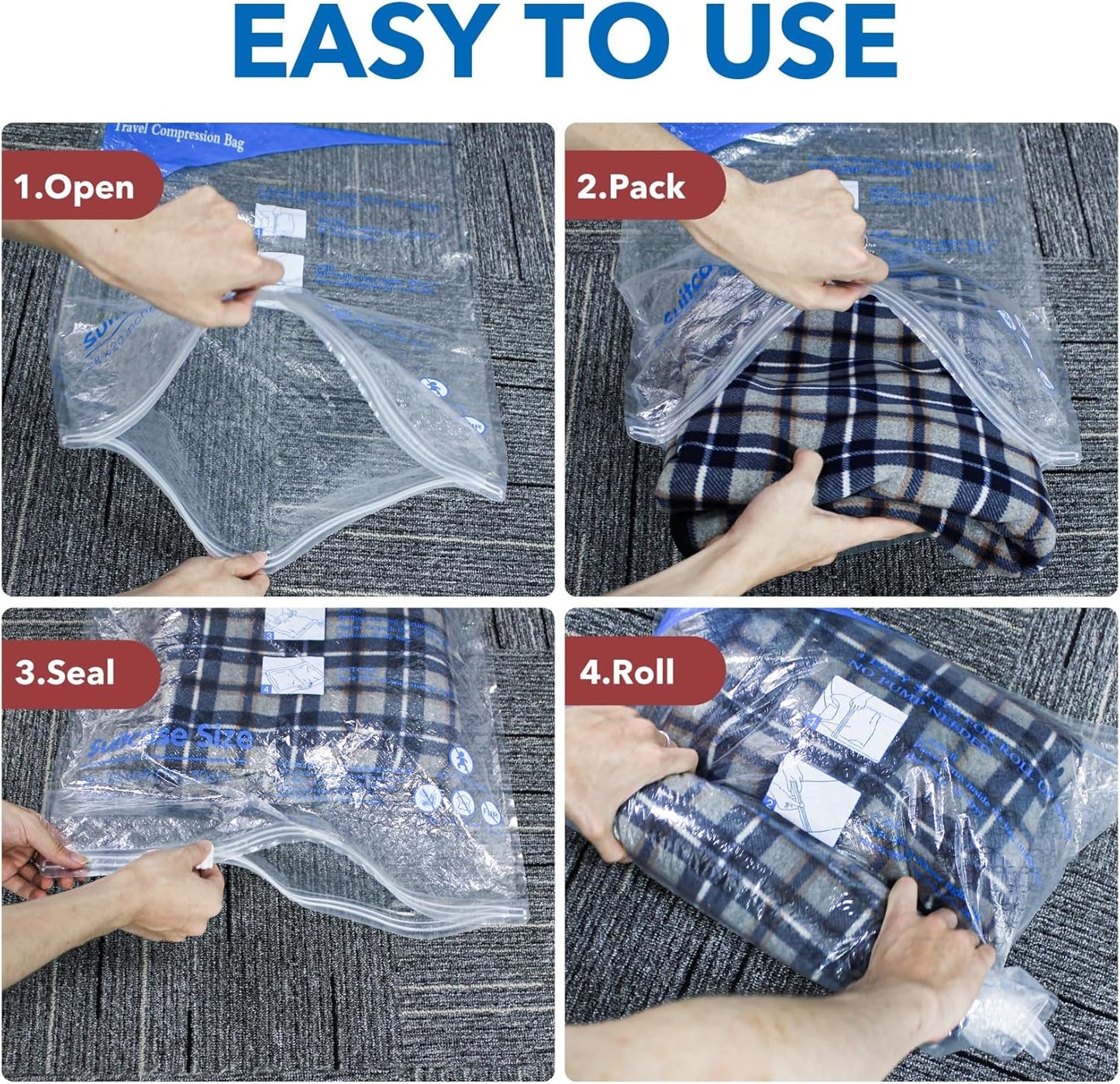 16 Pack Compression Bags for Travel | Vacuum Seal Storage Bags for Luggage & Dirty Clothes | Travel Packing Space Saver Bags for Suitcases & Home Organization | MEIQIHOME