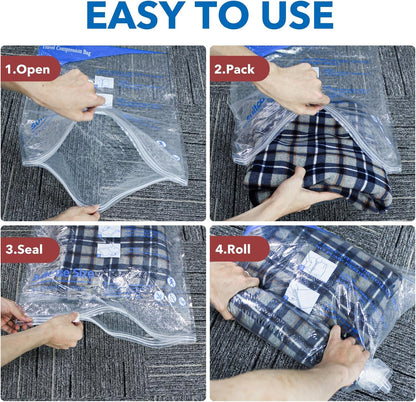 12 Pack Compression Bags for Travel | Vacuum Seal Storage Bags for Luggage & Dirty Clothes | Travel Packing Space Saver Bags for Suitcases & Home Organization | MEIQIHOME