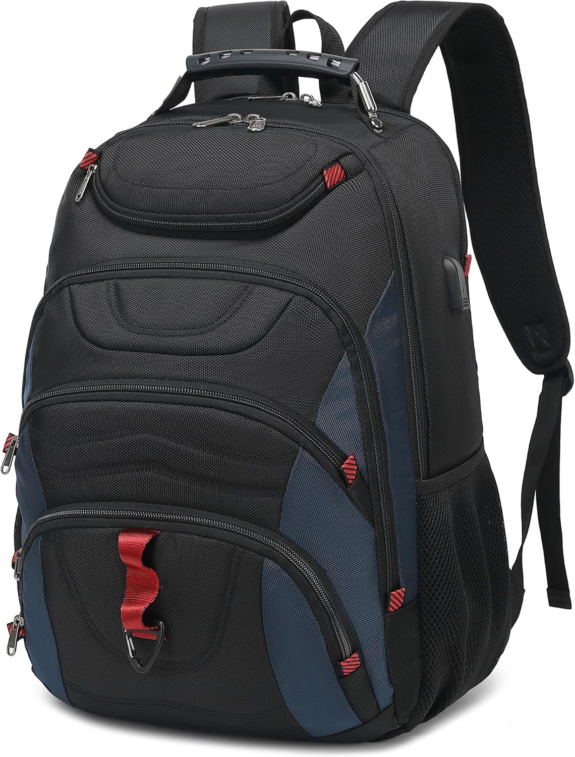 Boavan Laptop Backpack for men, 17.3 inch Laptop Bag with USB Port, Waterproof Travel Work Backpack Purse, Anti-Theft Teacher Nurse Doctor Casual Bookbags Office Business backpack，Black&Classic Navy