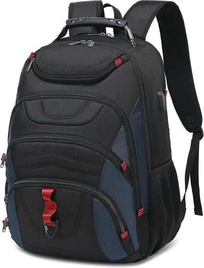 Boavan Laptop Backpack for men, 17.3 inch Laptop Bag with USB Port, Waterproof Travel Work Backpack Purse, Anti-Theft Teacher Nurse Doctor Casual Bookbags Office Business backpack，Black&Classic Navy