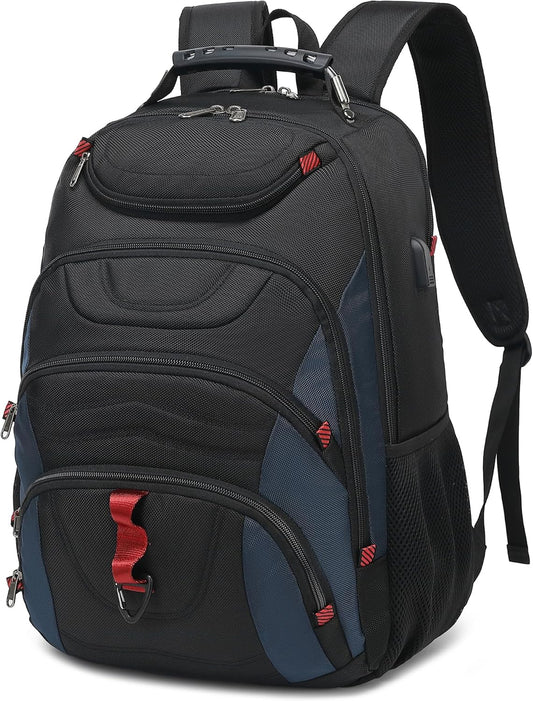 Boavan Laptop Backpack for men, 17.3 inch Laptop Bag with USB Port, Waterproof Travel Work Backpack Purse, Anti-Theft Teacher Nurse Doctor Casual Bookbags Office Business backpack，Black&Classic Navy