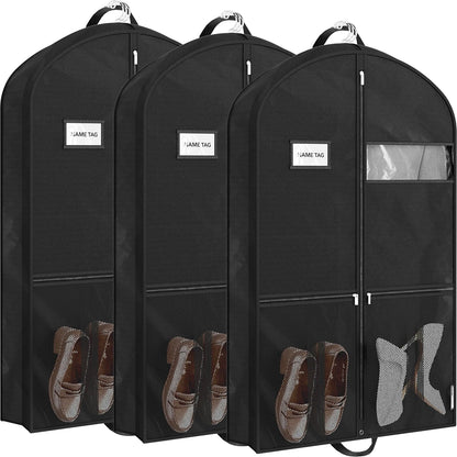 Simple Houseware 43-Inch Travel Garment Bag with Pockets, Non-Woven | Lightweight, Black, 3 Pack