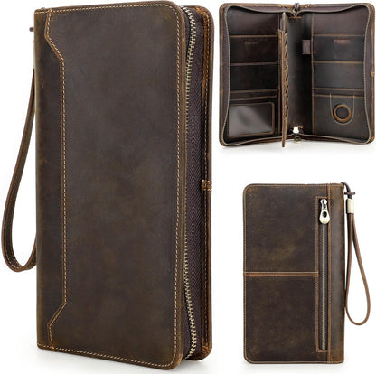 Top Grain Leather Travel Passport Wallet Organizer Case for Families, Handmade for 6 Passports & Multi Cards, RFID Blocking Large Capacity for Cards/Passports/Tickets/AirTag, Matte Coffee