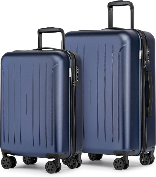 KYME Suitcase Hardshell With Double Spinner Wheels, PC+ABS TSA Lock Travel Luggage (Navy Blue, 2Pcs Set(20"/24"))