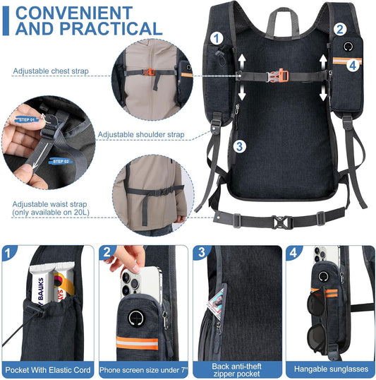 20L Small Hiking Backpack for Men Women Foldable Packable Back Pack Ultralight Hiking Daypack for Travel Camping Outdoor, Black