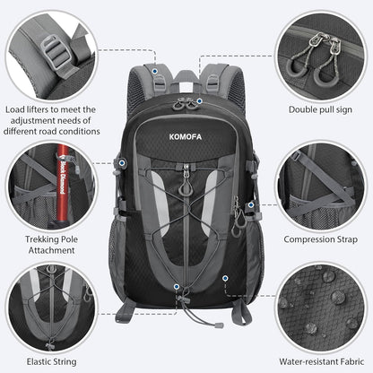 Hiking Backpack 30L Lightweight Travel Daypack Small Day Pack for Men Women Outdoor Camping Backpacking, Black