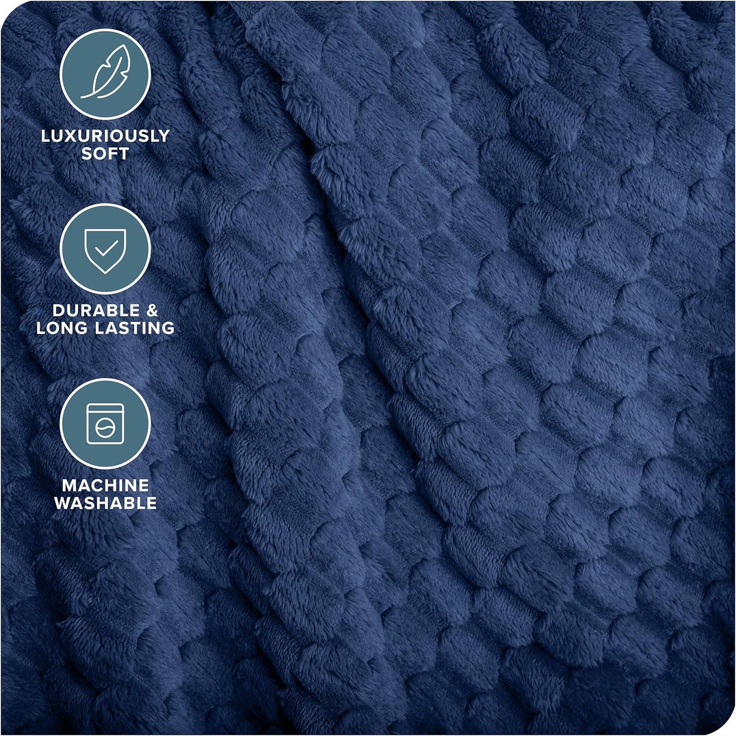 Bare Home Textured Fleece Blanket - King Size - Ultra-Soft Lightweight for Bed, Sofa, and Couch - Luxury Microplush - Cozy Warm Blanket (King, Waffle Dark Blue)