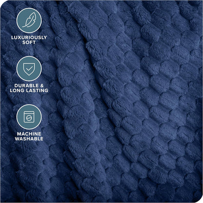 Bare Home Textured Fleece Blanket - Full/Queen - Ultra-Soft Lightweight for Bed, Sofa, and Couch - Luxury Microplush - Cozy Warm Blanket (Full/Queen, Waffle Dark Blue)