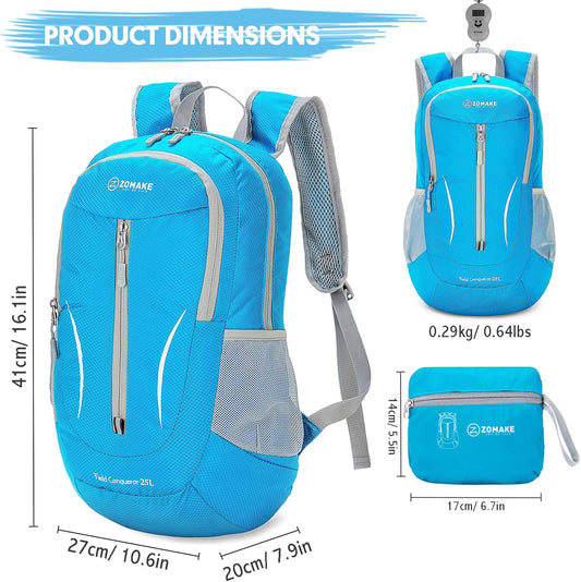 ZOMAKE Ultra Lightweight Packable Backpack 25L, Foldable Hiking Backpacks Water Resistant Small Folding Daypack for Travel(Light Blue)