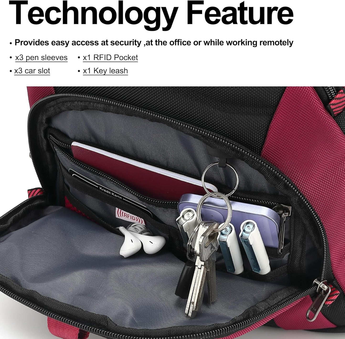 Boavan Laptop Backpack for men, 17.3 inch Laptop Bag with USB Port, Waterproof Travel Work Backpack Purse, Anti-Theft Teacher Nurse Doctor Casual Bookbags Office Business backpack，Black&Russet Red