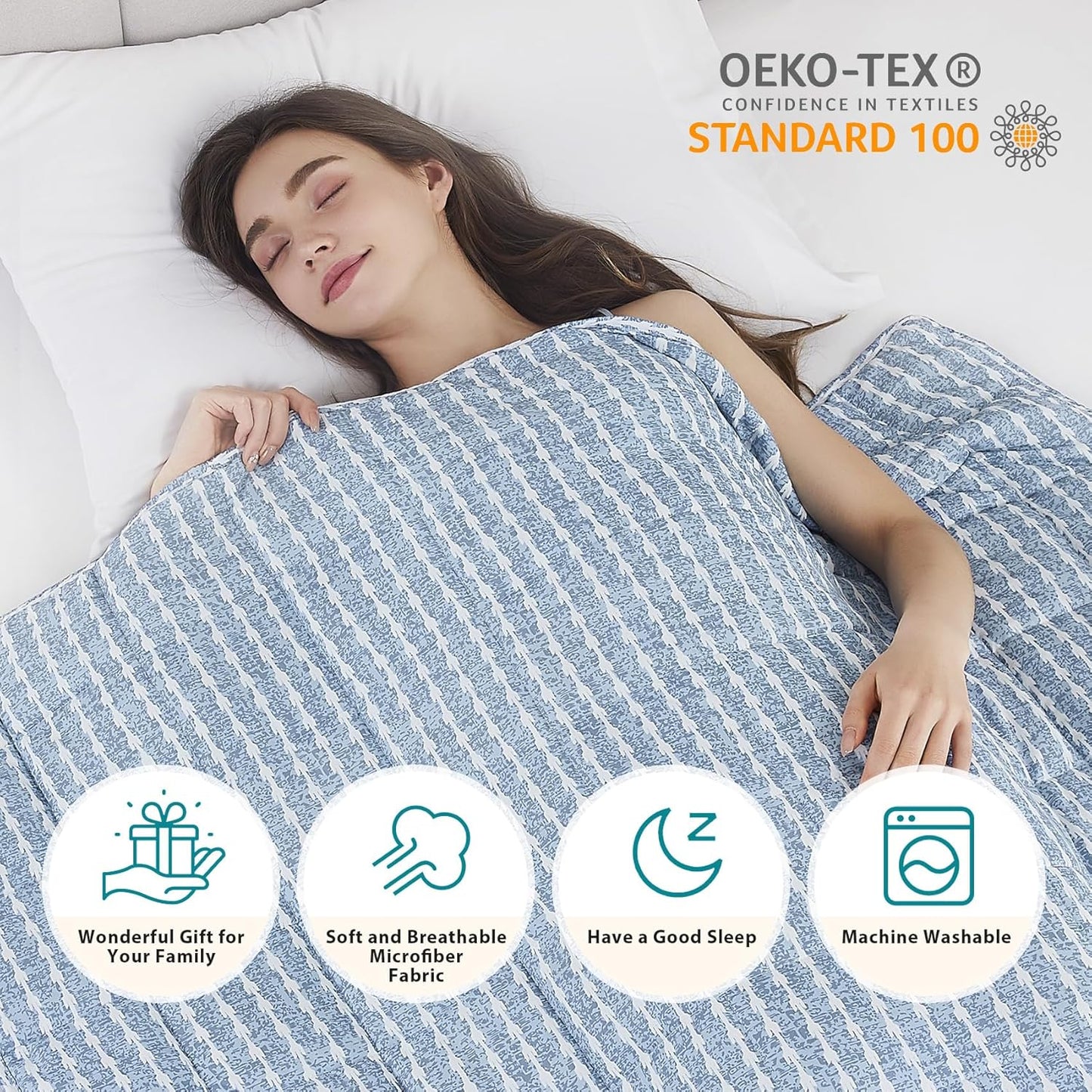 L'AGRATY Weighted Blanket - 60"x80" 17lbs Cooling Breathable Heavy Blanket Microfiber Material with Glass Beads for Adult All-Season Summer Fall Winter Soft Thick Comfort