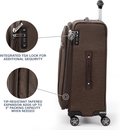 Travelpro Platinum Elite Softside Expandable Checked Luggage, 8 Wheel Spinner Suitcase, TSA Lock, Men and Women, Rich Espresso Brown, Checked Medium 25-Inch