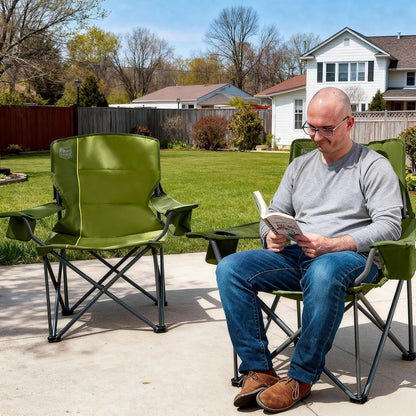 TIMBER RIDGE Oversized Folding Camping Chair for Adults, Support 550 LBS Heavy Duty with Cup Holder Side Pocket for Camp, Lawn, Picnic, Green, 2 Pack