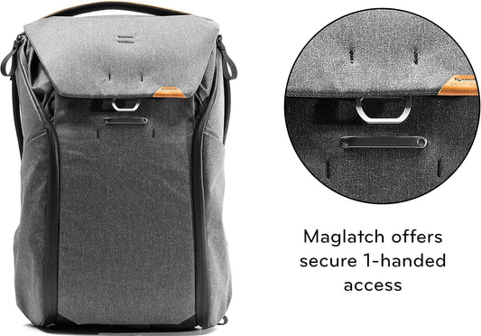 Peak Design Everyday Backpack 30L, Charcoal, MagLatch Top, Dual Side Access, FlexFold Dividers, Fits 15" / 16" Laptop, For Camera Carry, Daily Commutes or Travel, Versatile Backpack for Men & Women