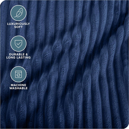 Bare Home Textured Fleece Blanket - King Size - Ultra-Soft Lightweight for Bed, Sofa, and Couch - Luxury Microplush - Cozy Warm Blanket (King, Ribbed Dark Blue)