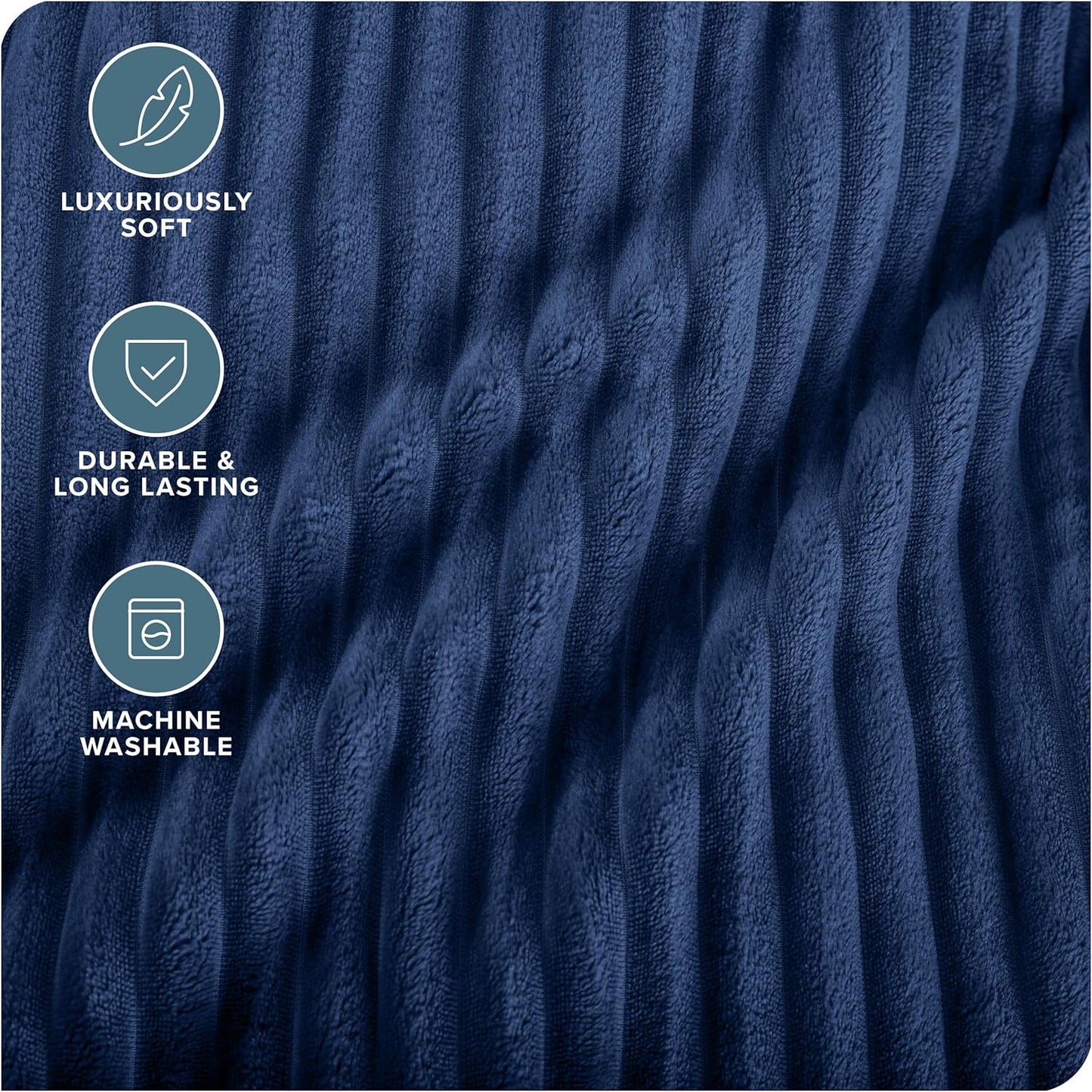 Bare Home Textured Fleece Blanket - Throw/Travel - Ultra-Soft Lightweight for Bed, Sofa, and Couch - Luxury Microplush - Cozy Warm Blanket (Throw/Travel, Ribbed Dark Blue)