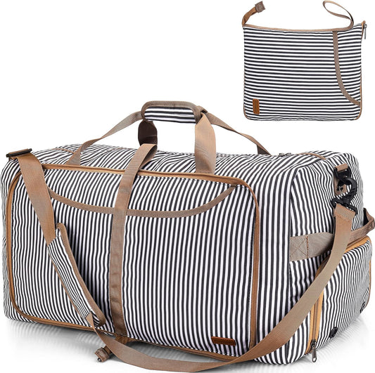 80L Duffle Bag for Travel, Large Foldable Waterproof Travel Duffel Bags Weekender Overnight Bag for Men and Women with Shoe Compartment (Stripe)