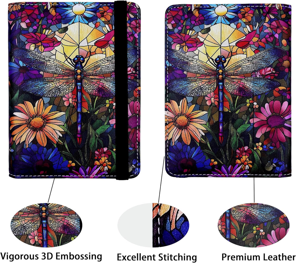 Passport Holder for Women and Men PU Leather Passport Cover for Travel (Dragonfly)