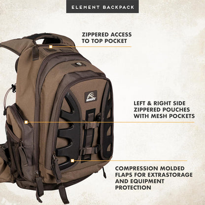Insights Hunting by frogg toggs - The Element, Heavy Duty 1,831 Cubic Inch Hiking Fishing Camping Hunting Backpack, Solid Elements Brown